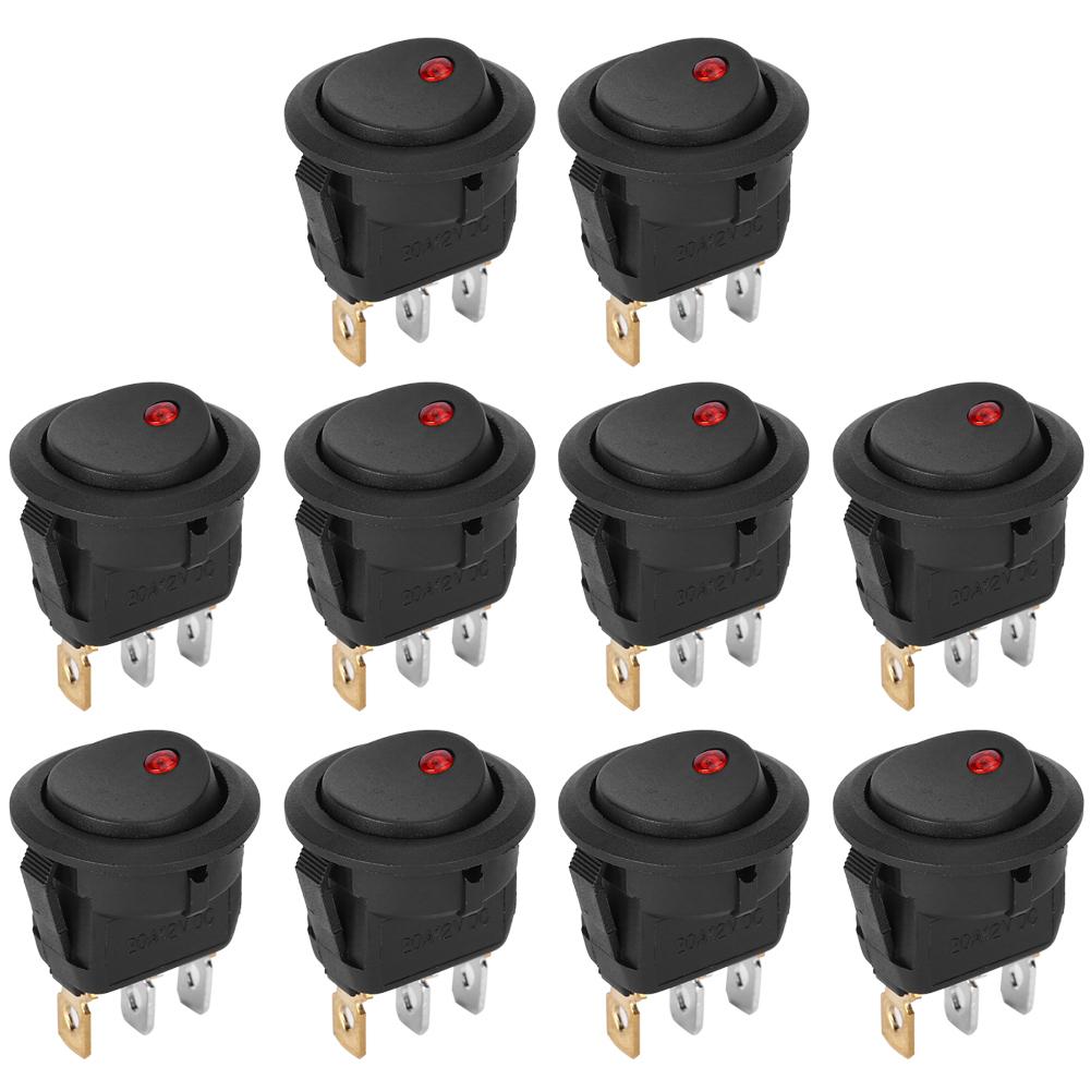10PCs Round Rocker ON/OFF 12V Waterproof  Switch LED Spotlighting Silver Terminal 3‑Pin