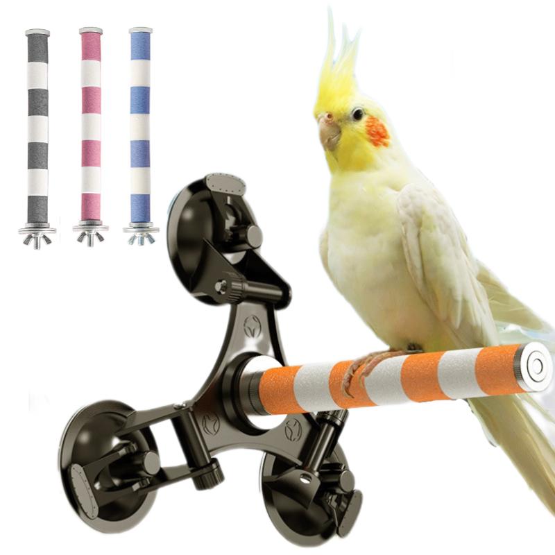 Suction Cup Bird Perch Quartz Sand Trimming Paws Triple Powerful Suction Cups Ideal Bird Window Perch for Any Smooth Surface