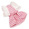 Cat Princess Dress Lace Stitching Square Collar Ruffle Sleeves Plaid Printing Pet Dog Cat Bowknot Skirt Daily Wear