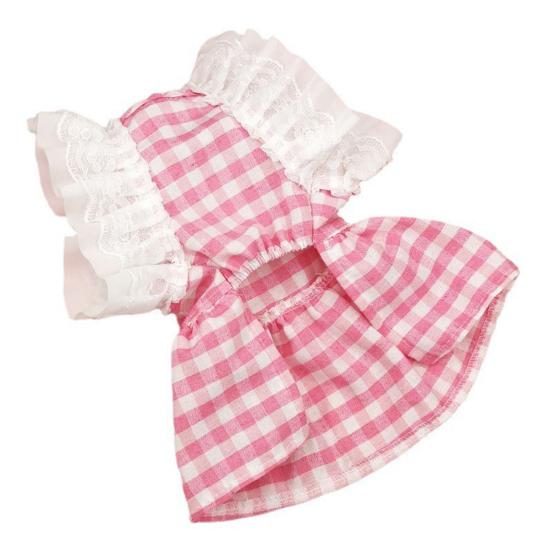 Cat Princess Dress Lace Stitching Square Collar Ruffle Sleeves Plaid Printing Pet Dog Cat Bowknot Skirt Daily Wear