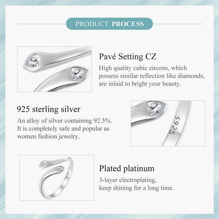 WOSTU 925 Sterling Silver Simple Double Love Open Ring for Women Original Design Jewelry