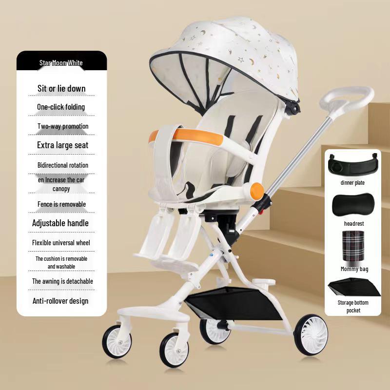 Cărucior pliabil bidirecțional cu șasiu înalt pentru bebeluș, cu patru roți