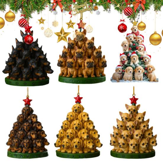 Christmas Acrylic Dog Hanging Decoration Holiday Party Winter Xmas Tree 2D Flat Acrylic Puppy Hanging Ornament Dog Lovers Gift