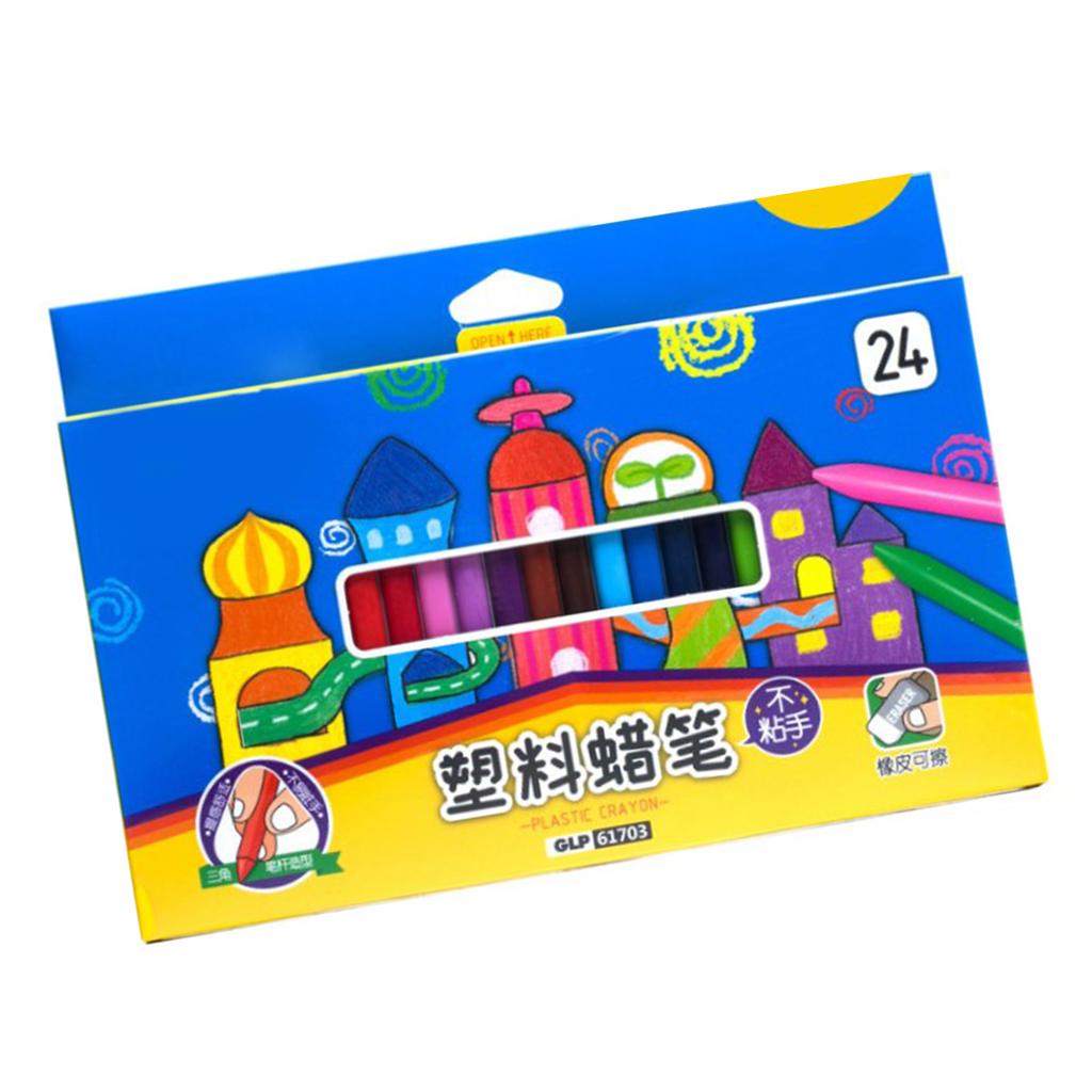 24 Stück Plastik-Buntstifte Sortierte Farben Auswischbar Stark Dreieckige Form Farbstifte zum Malen Zeichnen