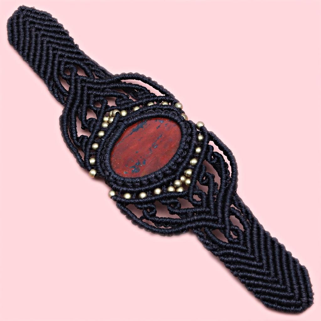 Macrame Red Bracelet Jasper Crystal Pendant Handmade Natural Thread Bohemian