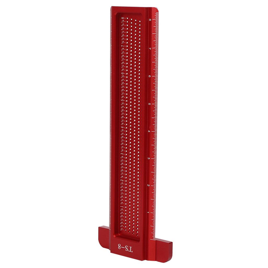 TS-8 Woodworking Hole Ruler Aluminum T shaped Measuring Tool   Scriber for Hardware(Red )
