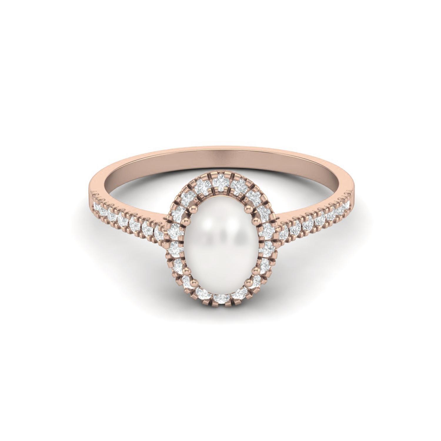 

7x5 mm Oval Pearl Halo 925 Sterling Silver Rose Vermeil Engagement Anniversary Women Ring 9 ярко-розовый