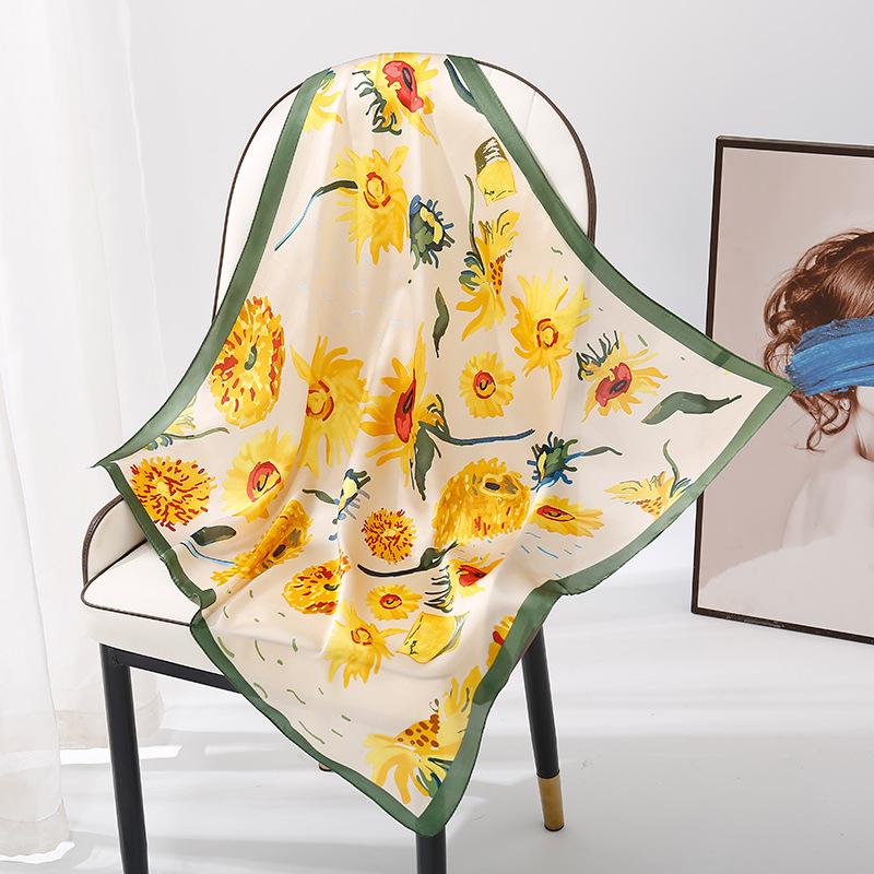 Fashionable Silk-Like Square Scarf Lightweight Stylish Versatile For Women Spring Autumn Casual Wear Neutral Colors Multi-Purpose Accessory