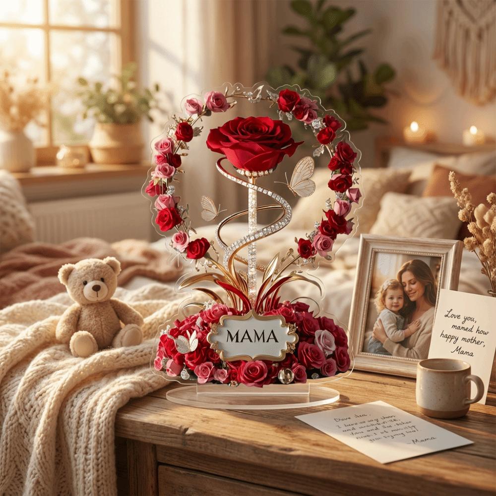 Decora 2D Acrylic Ornament Acrylic Material Red Rose Desk Decor Elegant Mother Gift Gift