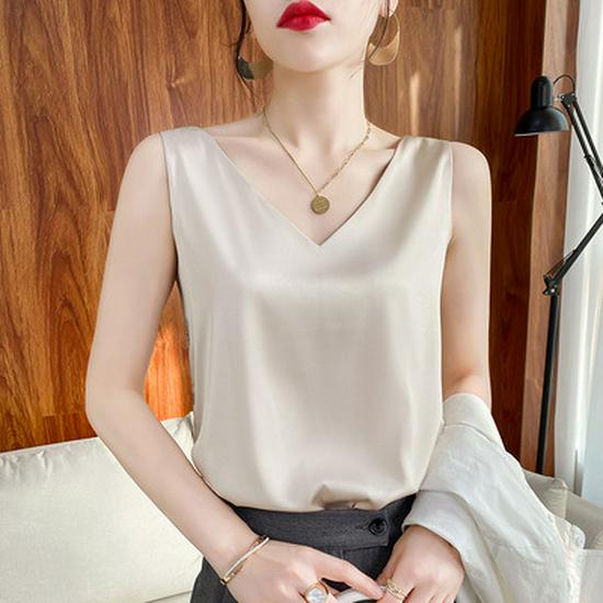 Dames Zomer Satijnen Zijden Camisole: Mouwloze Top, Basislaag van IJszijde, Veelzijdig Ondergoed of Bovenkleding