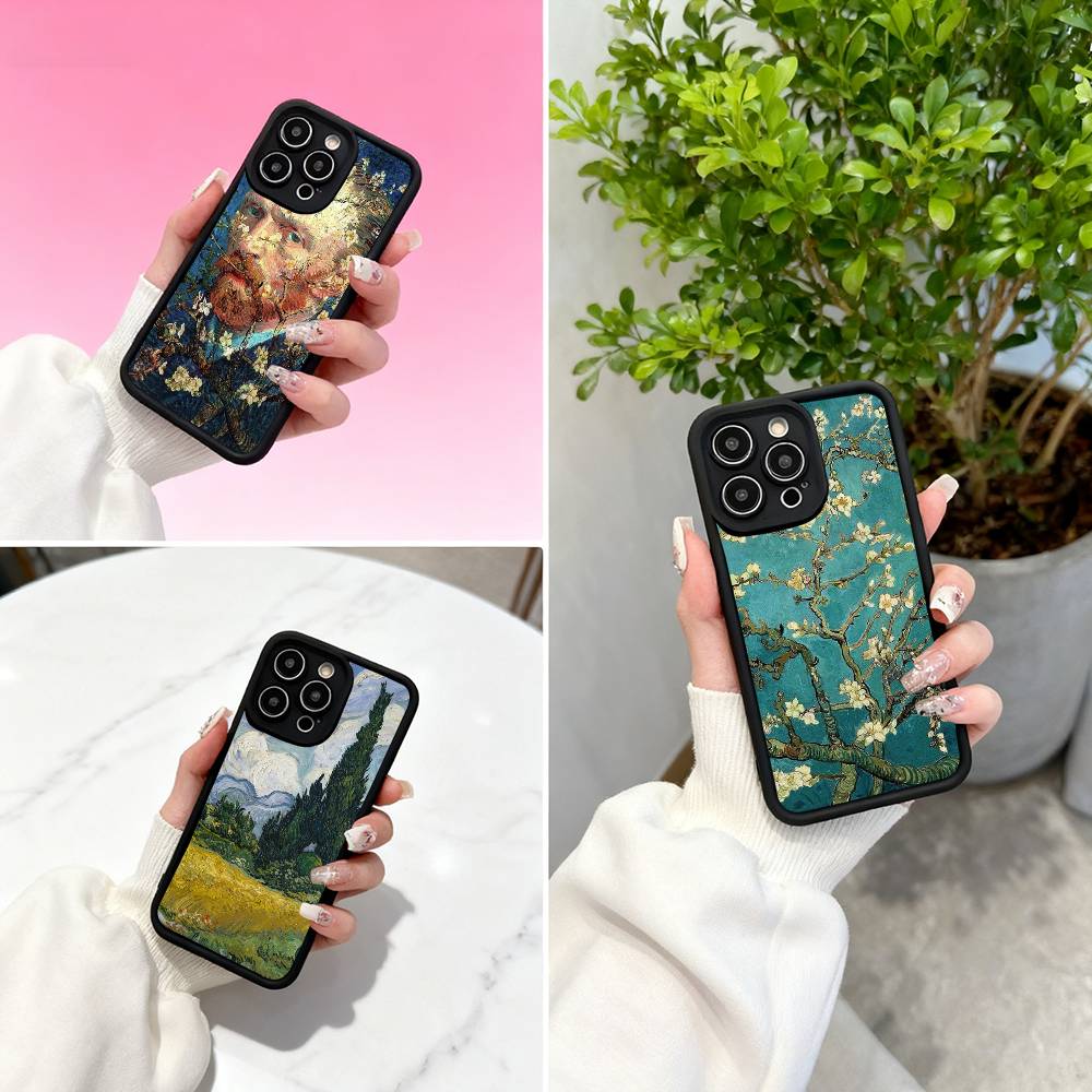 Retro Van Gogh Oil Paint For iPhone 17 16 15 14 13 12 11 Pro Max Plus Black Full Coverage Soft Funda Silicone Cover