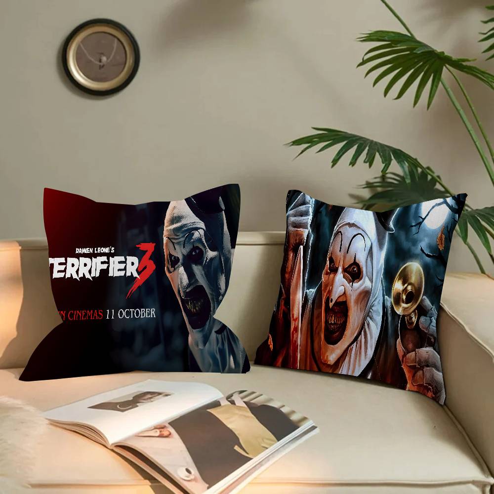 T-Terrifier 3 Horror Clown Film Kissenbezüge Cartoon Sofa Dekoratives Zuhause Doppelseitiger Druck Kurzer Plüsch Niedlicher Kissenbezug