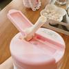Adorable Bear Pink Straw Cup with Leather Case & Anti-Scalding Design - Portable Bracelet-Style Water Cup for Girls
