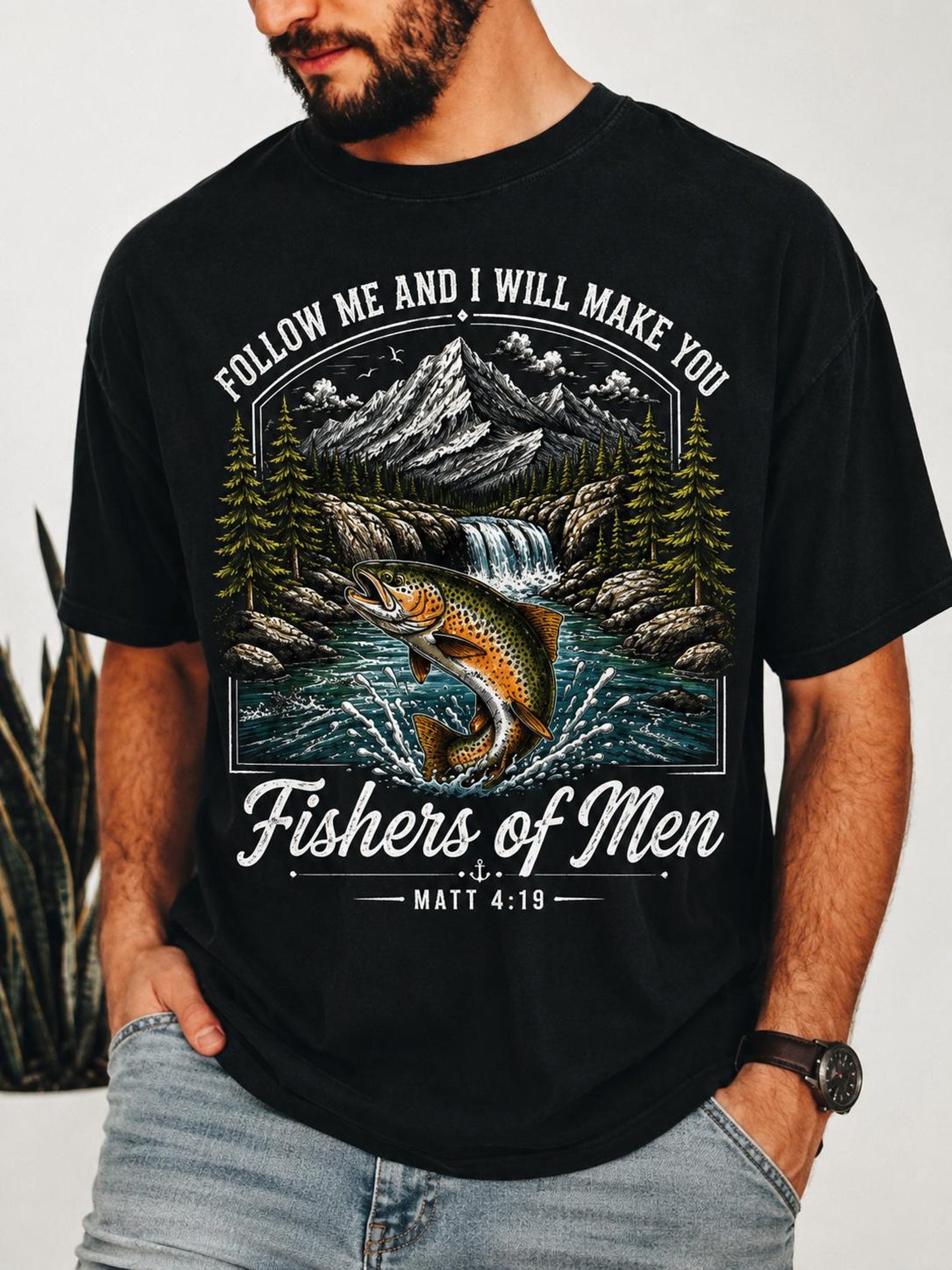 Christian Fishers of Men Shirt, Matthew 4:19 Outdoor Faith Tee 3XL