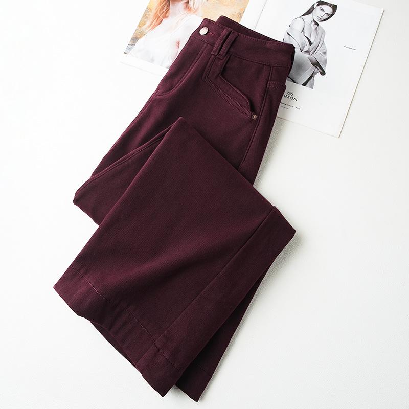 Ancola Women's 2024 Red Velvet Slim-Fit Straight-Leg Petite Wide-Leg Winter Jeans