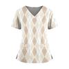 Women's Plaid Print V-Neck and Caregiver Top with Double Pockets and Split Hem Short Sleeves