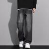 Mens Vintage Washed Straight Fit Denim Jeans Loose Wide Leg Casual Streetwear Trousers
