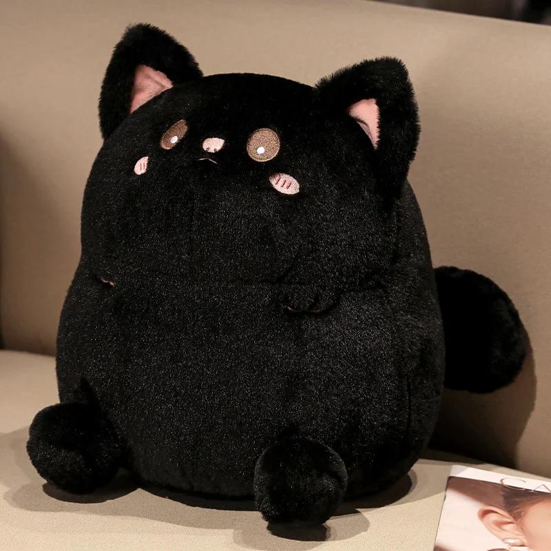 

Мультяшная круглая плюшевая игрушка в виде кошки, мягкая набивная подушка, милая кукла-животное, черно-белая подушка для сна в виде кошки, рождественский подарок на день рождения для ребенка 25cm