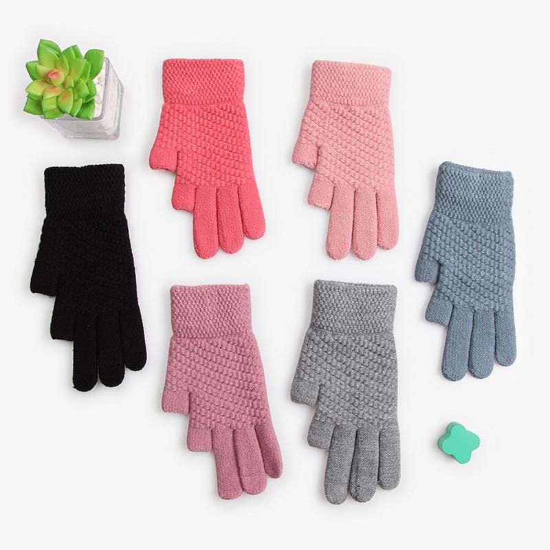Winter New Warm Gloves for Women, Solid Color, Two-fingered, Knitted, Velvet, Cold-proof Woolen Gloves with Exposed Two Fingers