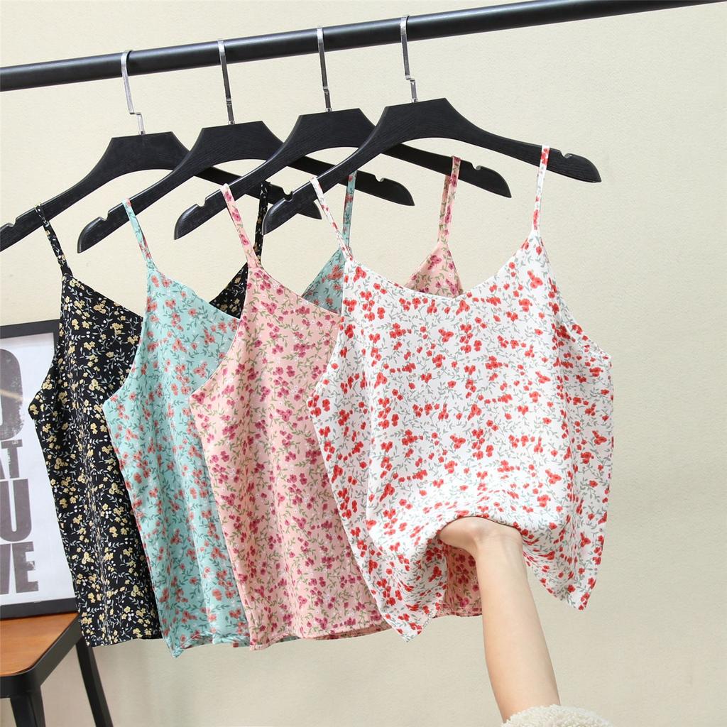 Korean Version of Loose Small Halters Women's Summer New Wear Chiffon Small Floral Bottom Vest with Sleeveless Top Tide