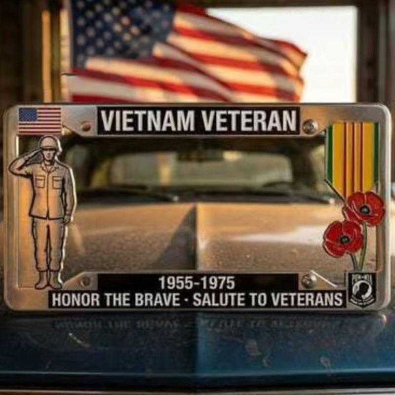 Vietnam Veteran Metal License Plate Frame Patriotic Design For Car Truck Decor For Veterans And Patriotic Enthusiasts