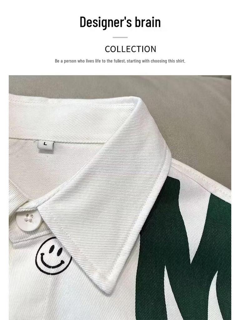 Unisex Korean Letter Print Long-Sleeve Casual Shirt Jacket - Trendy, Loose-Fit for Spring & Autumn