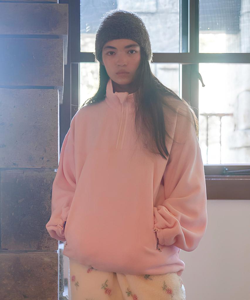 Ttudement Soft Fleece Half Zip-Up Pink