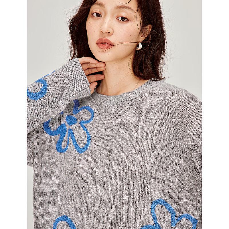 INMAN Women's Floral Jacquard Knitted Pullover