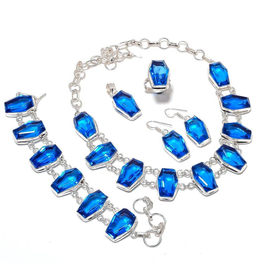 

Танзанитовый Кварц Драгоценный камень Ручной работы 925 Стерлинговое Серебро Набор украшений q0q26