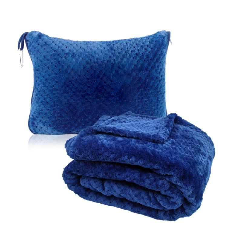Flannel Travel Blanket Pillow Set Airplane Solid Color 110x150cm 350g All Season Use