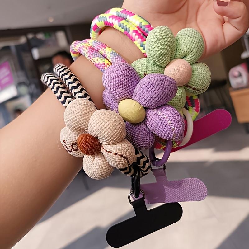 Mobile Phone Lanyard Wrist Short Style, Women's Small Flower Braided Rope, Strong and Durable Handheld Cord Prevents Loss