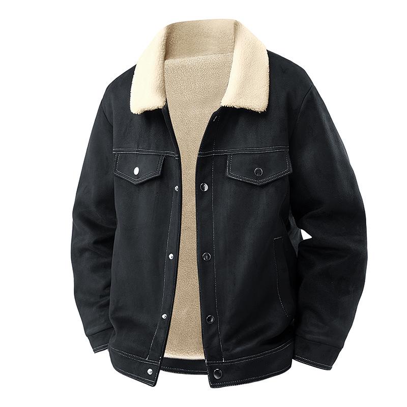 Men's American Retro Suede Plush Top Coat - Casual Winter Jacket with Extra Velvet and Thickness.