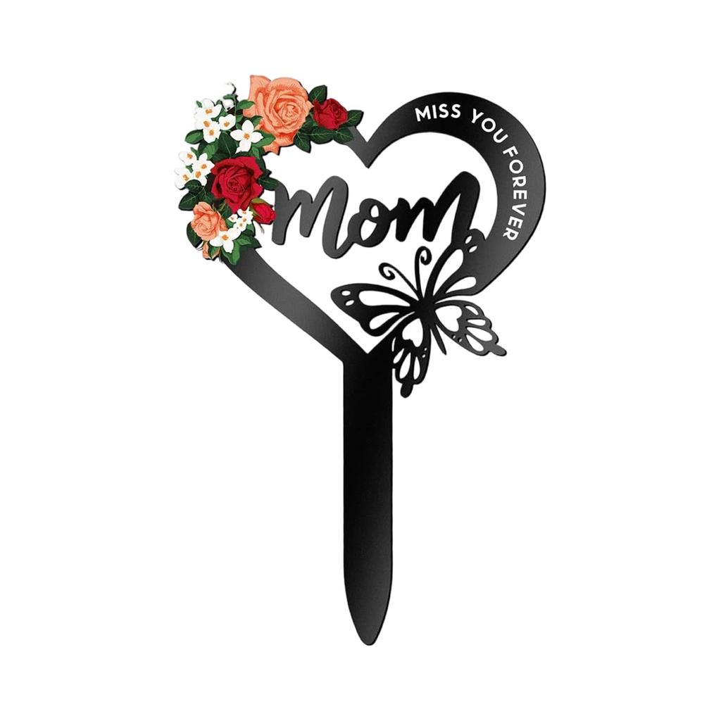 Memorial Marker for Cemetery Heart Plaque Garden Stake Mom Decoration Stake for Outdoor Yard Garden