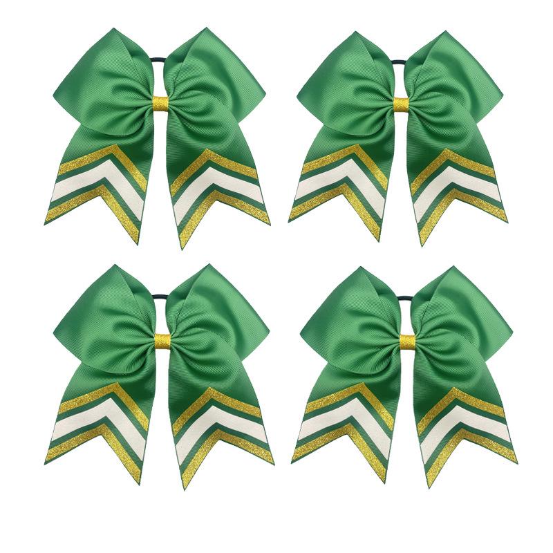 Sparkling Green & Gold Cheerleader Bow Elastic Hair Tie