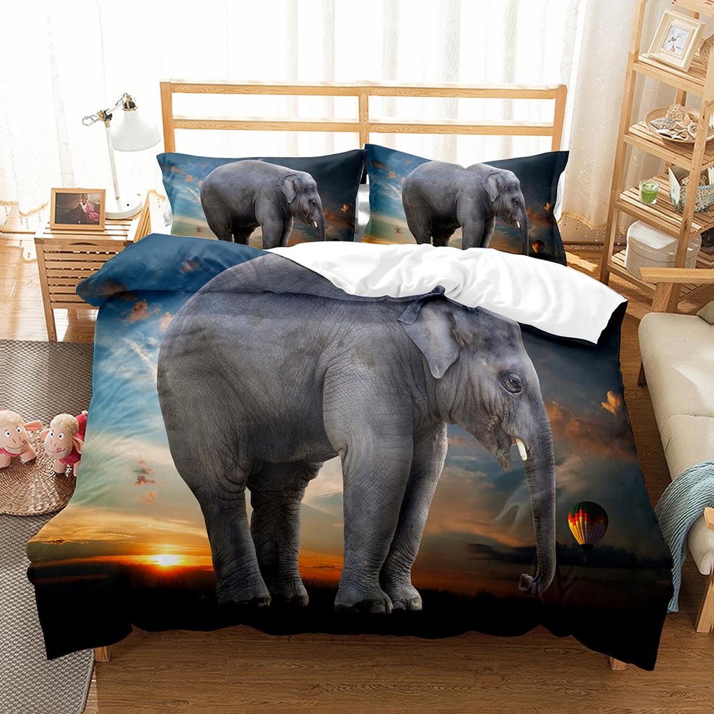Colourful Cartoon Elephant Duvet Cover Set King Queen Size for Kids Boys Girls Bedding Set Cute Wild Animals Comforter Cover