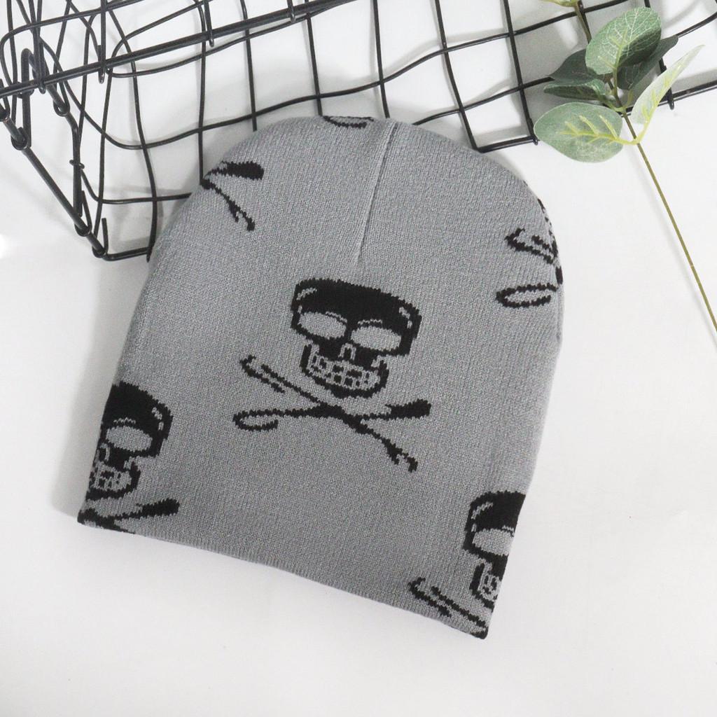 Y2k Skull Pattern Knit Cap With Plush Fabric For Outdoor Fashion