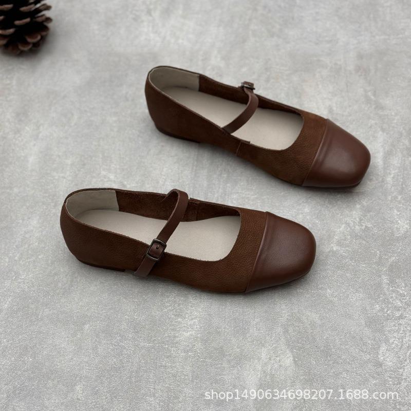 Cowhide Shoes Flat Mary Jane Leather Single Shoes
