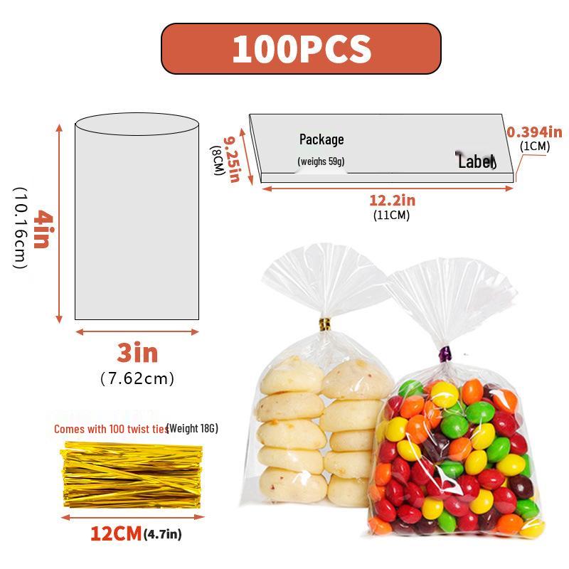 

Прозрачный упаковочный пакет с завязкой для печенья, хлеба, конфет и выпечки