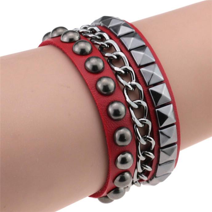 Multi-layer Rivet Thorn Chain Bracelets for Women Men Leather Bracelet Jewelry