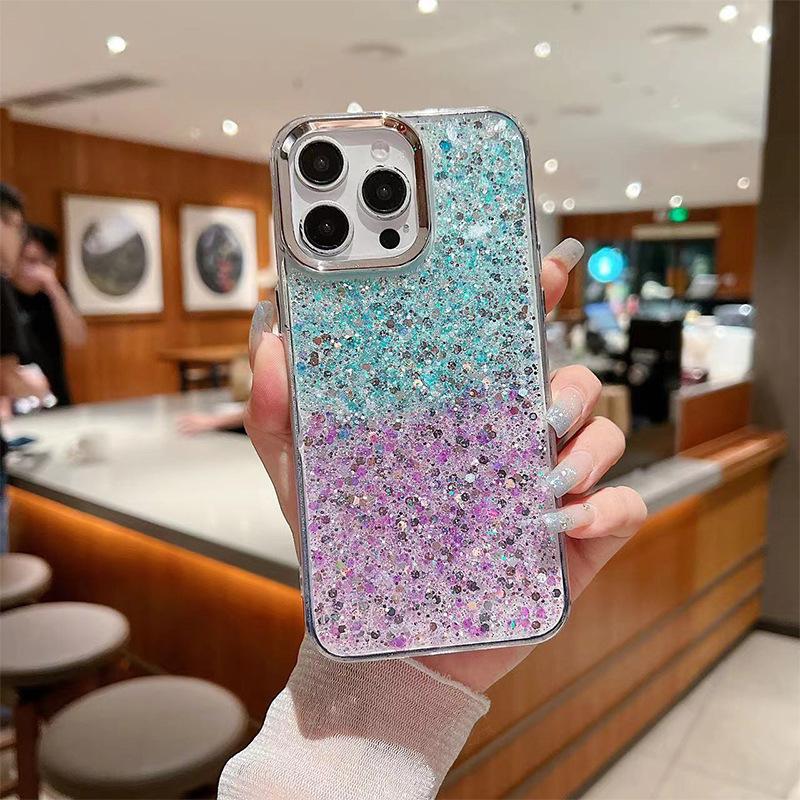 Two-Color Epoxy Glitter Sequined Mobile Phone Case For Apple 16Promax Small Fresh Women'S Apple 17 Protective Case