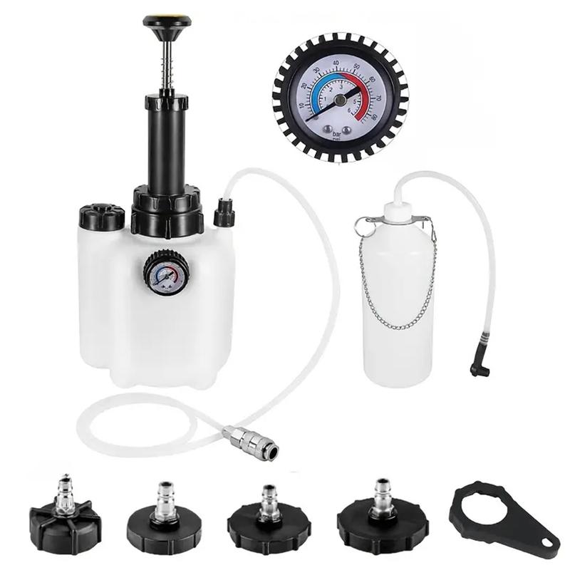 3L Car Manual Brake Fluid Bleeder Kit W/1L Brake Fluid Bleed Bottle & 4 Adapter Auto Pneumatic Brake Bleeder for Car Motorcycle
