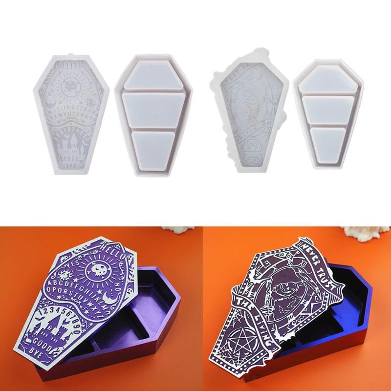 Halloween Pumpkin Coffin Storage Box Mold Epoxy Crystal Resin Silicone Mold for DIY Home Decoration Jewelry Storage