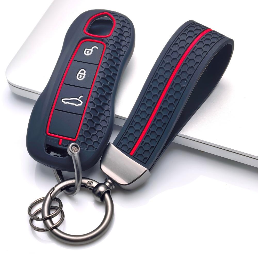 Key Cover for Porsche Cayenne Panamera Macan Boxster 911 718 Cayman with Keychain Anti-Scratch Guard Shockproof Protection Soft Grip Texture