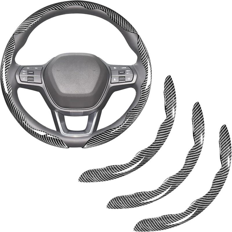 2Pcs Car Steering Wheel Covers Booster Micro Fiber Leather Auto Interior Decorative Accessories Glossy Carbon Fiber Looking