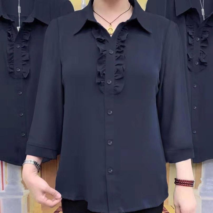 Frauen Kleidung Mittleren alters Ältere Mutter der Bluse Frühling Herbst Lose Rüschen Drei Viertel Sleeve Shirt Frauen Top
