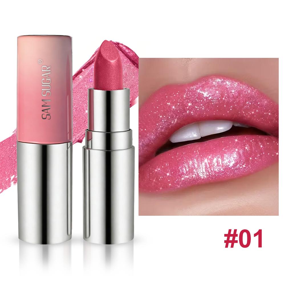 Rossetto Glitterato al Diamante Lunga Tenuta Impermeabile Idratante Altamente Pigmentato Brillantezza Metallica Perlescente Non Si Attacca alla Tazza Labbra