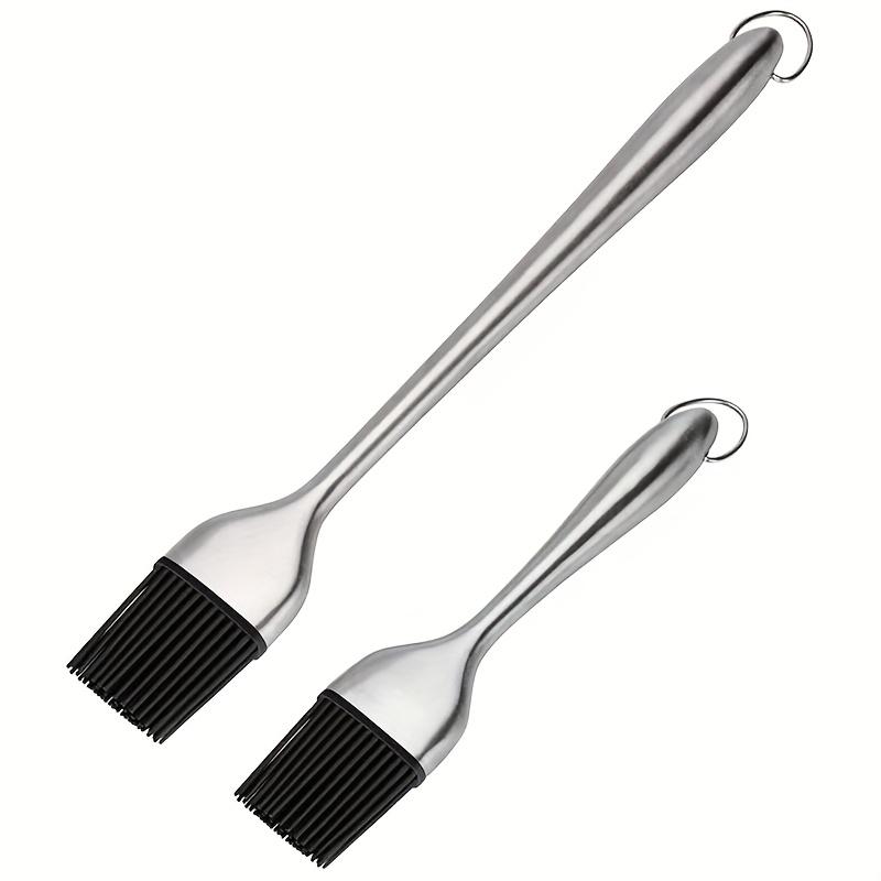 Heavy Duty Basting Brush, Stainless Steel & Heat Resistant Silicone for Grilling Baking BBQ - Non-Stick Easy Clean with Handle
