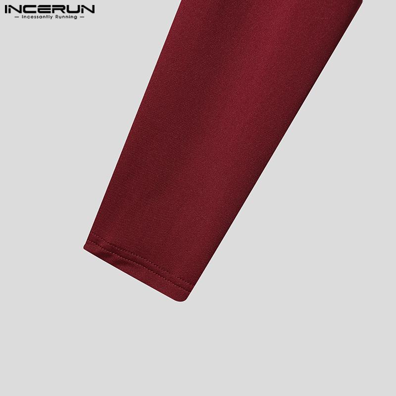 INCERUN Men Round Neck Front Tassel Patchwork Long Sleeve Casual Crop Tops T-shirts