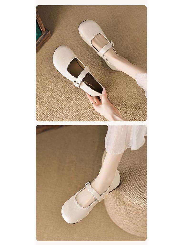 Weiwei Girl 520-1 French Mary Jane Fairy Style Flats - Women's Plus Size, Single Strap, Shallow Mouth.