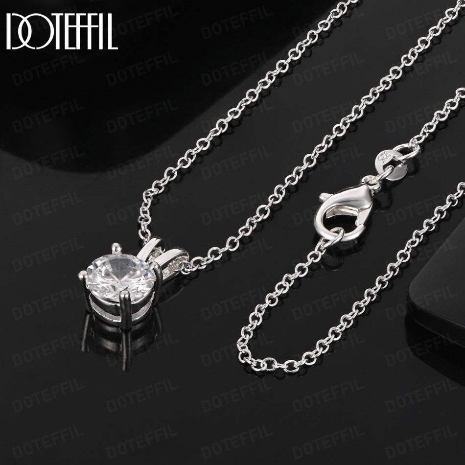 925 Sterling Silver Fashion Jewelry 18-inch Round AAA Zircon Pendant Necklace 45CM